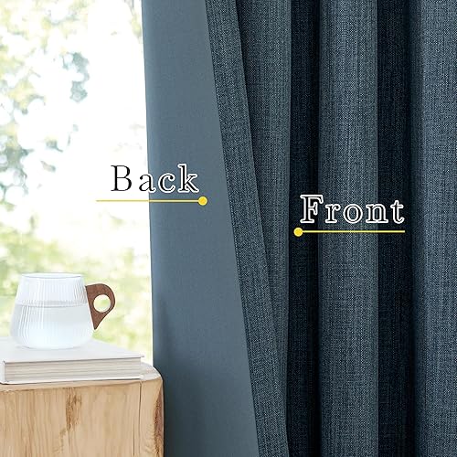 Miniatura 8 de NICETOWN Cortinas de lino para oscurecer la habitación de la sala de estar de 96 pulgadas de largo, plisadas, mezcla de lino sintético con bloqueo