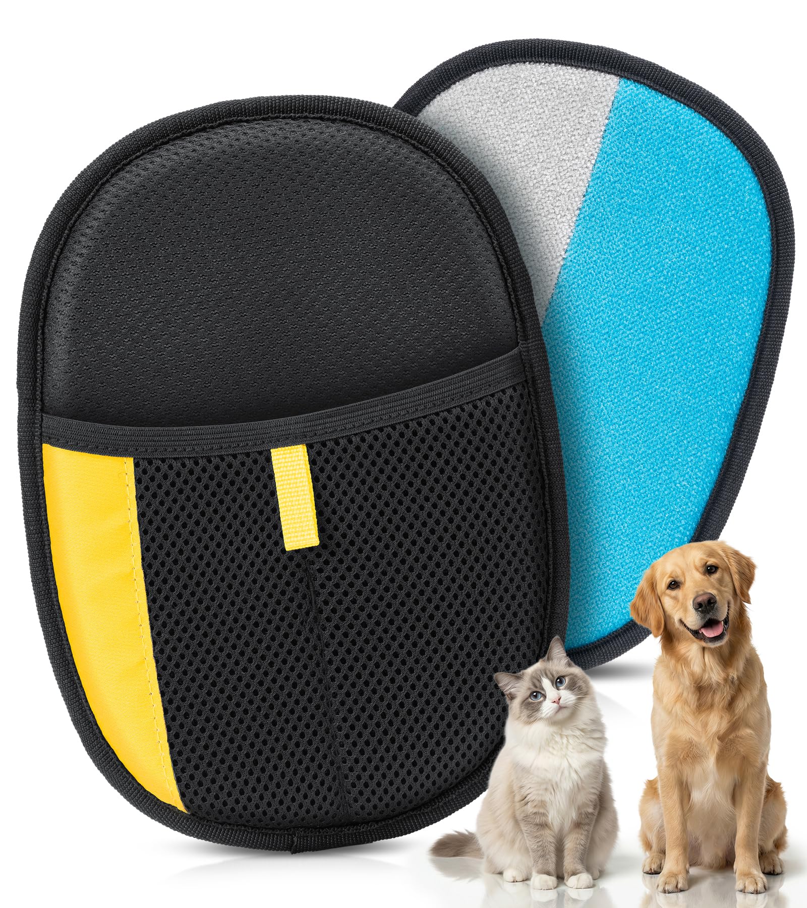 Bispoy Pet Hair Removal Glove for Dogs & Cats - Upgraded Reusable Electrostatic Pet Hair Glove, Pet Hair Remover Tool for Laundry, Couch, Carpet & Car Seat, Gentle Grooming Mitt - 2