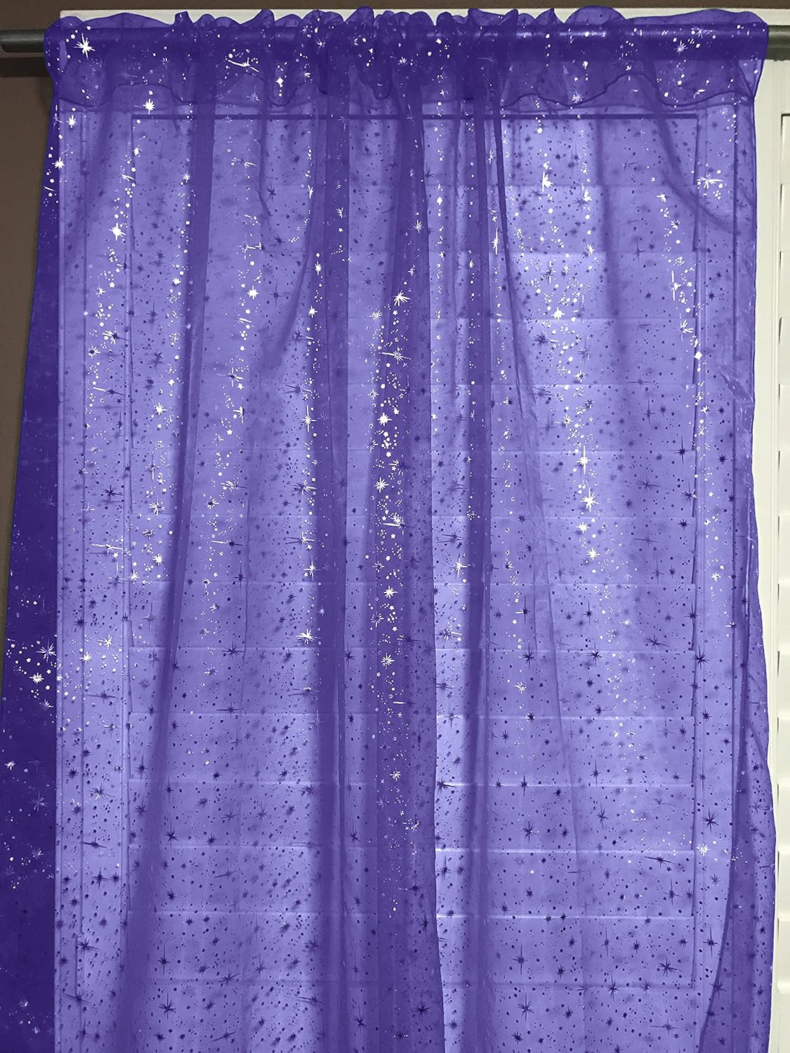 lovemyfabric Silver Stars on Sheer Tinted Organza Solid Single Curtain Panel 58 Inch Wide/Light Weight Curtain/Decorative Shiny Stars Curtain/Tinted Curtain (96" Long, White)