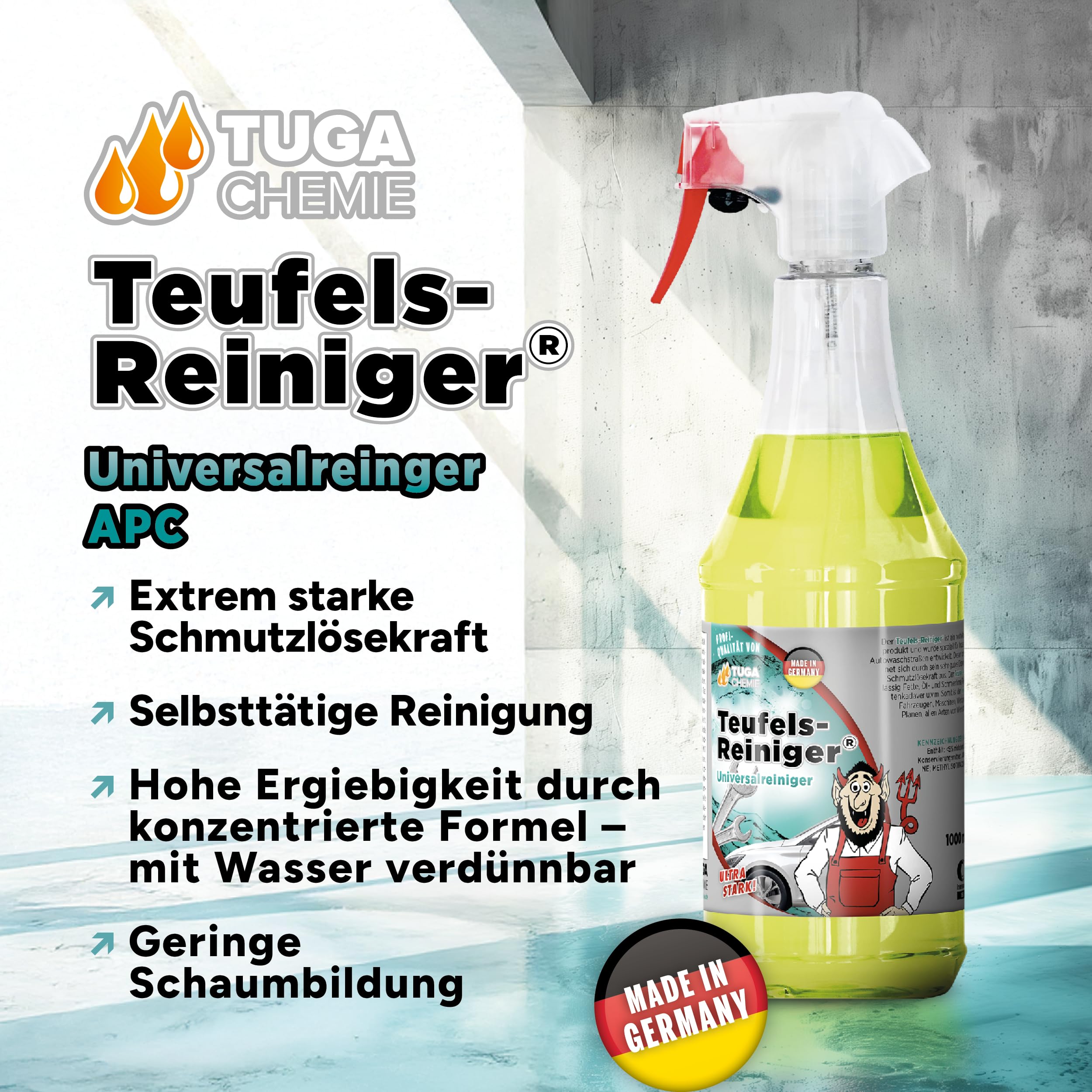 TUGA Chemie Teufels-Reiniger Universalreiniger – Säurefrei – 5 L Kanister | Kraftvoller Vorreiniger bei starker Verschmutzung am Auto – Für Haushalt & Werkstatt – Säurefrei