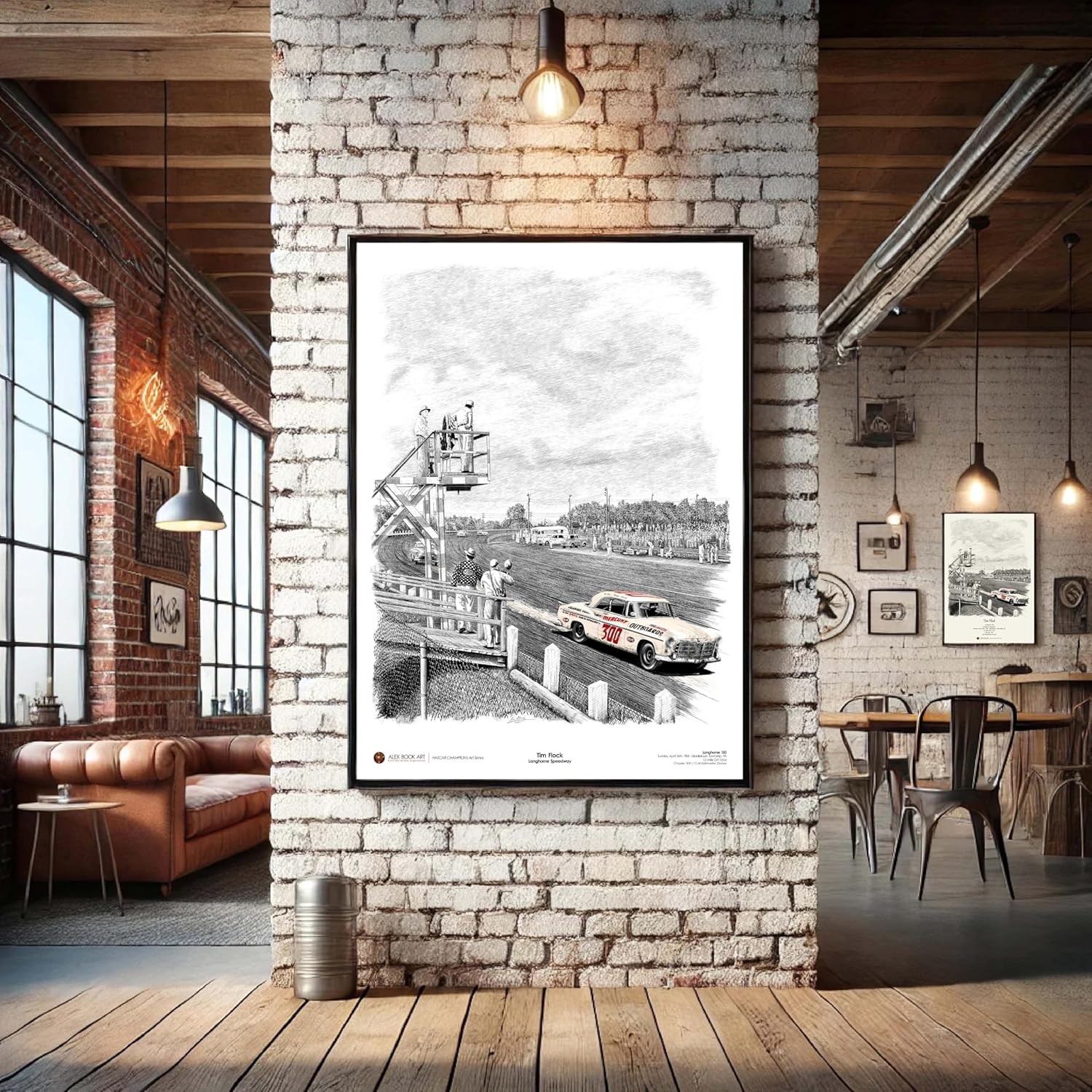 1955 Tim Flock Chrysler Racing Car Art Print | Langhorne Speedway Ink & Watercolor Wall Art | NASCAR Retro Race Poster | Best Home, Office, Garage Décor Gift for Racing Fans