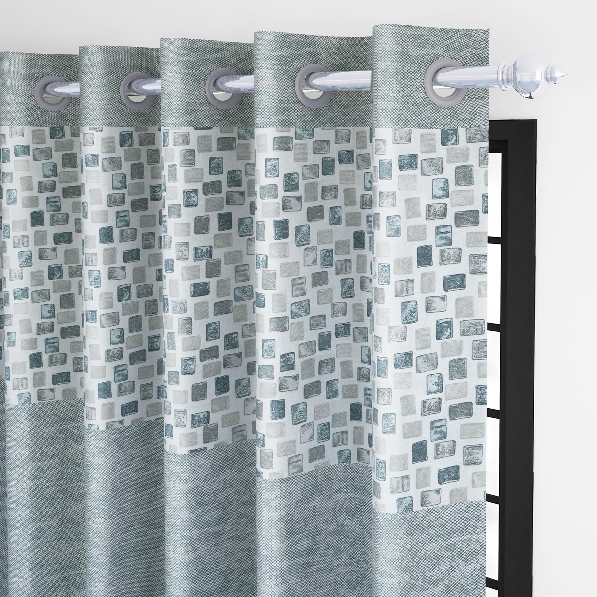 Story@Home Window Curtains 5 Feet Long Set of 1 | Geometric Printed | Medium Room Darkening Curtain | Curtains for Living Room | (118 x 152 cm, Blue & Grey) | Perfect for Home Decor 2