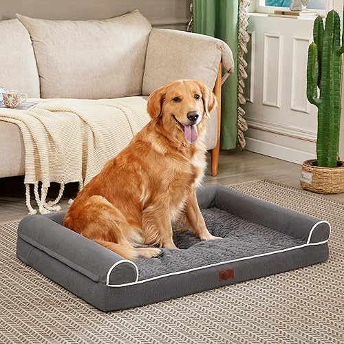 Camas ortopédicas para perros grandes, tapete de espuma con forro impermeable para jaula de huevos, con funda extraíble y lavable y parte inferior