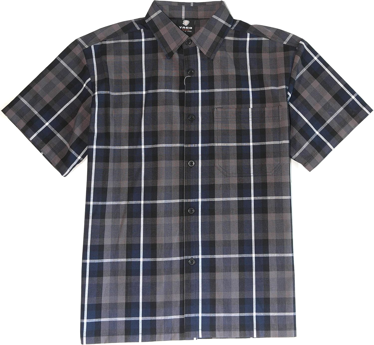 YAGO Men's Relaxed Fit Checkered Short Sleeve Button Up Shirt - Casual & Work Shirt (Multiple Sizes)