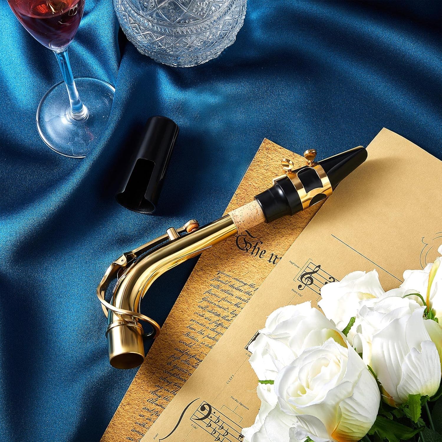 24.5 mm Alto Saxophone Sax Bend Neck Brass Material, 7 Pcs Replacement Part Includes Saxophone Mouthpiece Metal Ligature 2.5 Reeds Cushions Pads Plastic Cap : Musical Instruments