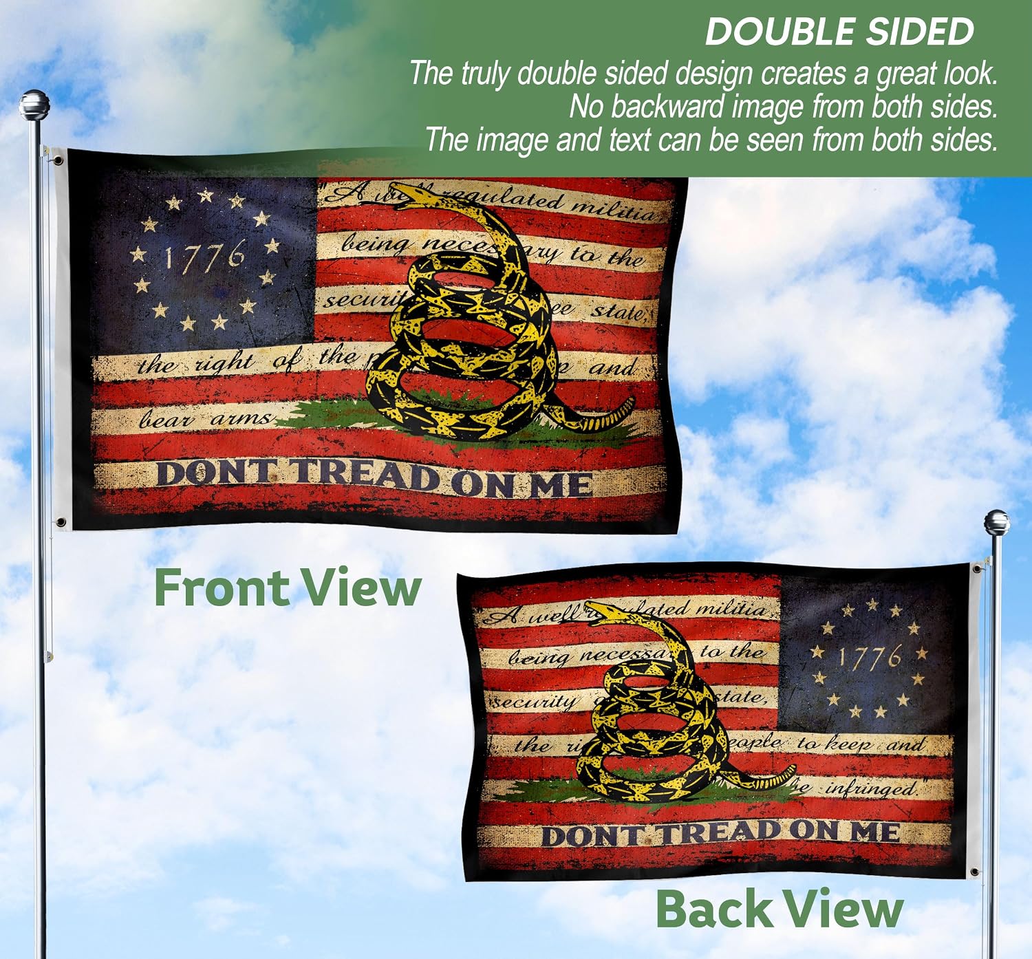Don't Tread On Me Flag, American Flag Indoor Outdoor Home Decor 1776 Flag Vintage Distressed 2-sided Print (3x5 ft) 1