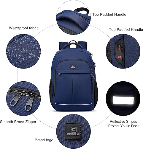 Miniatura 6 de CAFELE Mochila para computadora portátil, mochila de viaje para computadora, mochila escolar, 17.3 in-azul