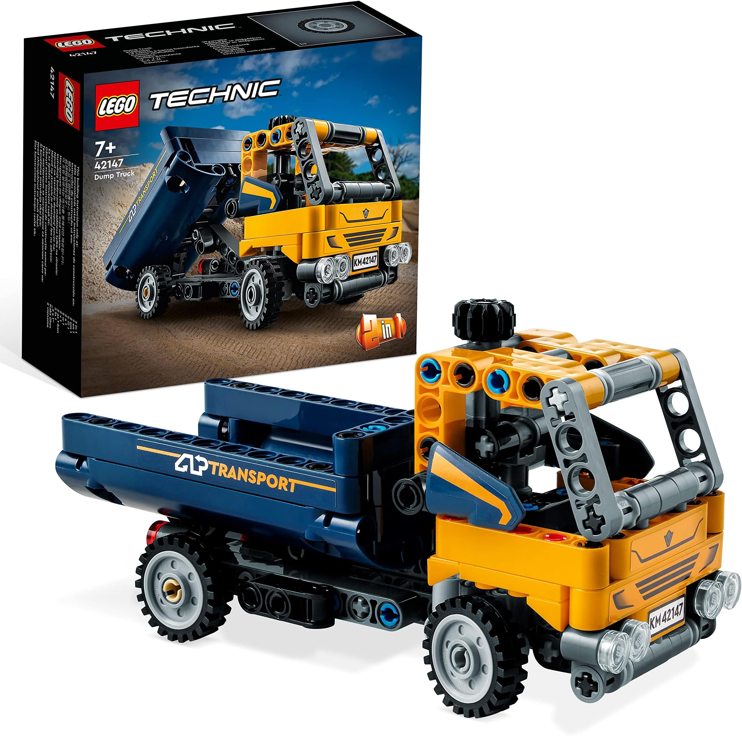 Technic Dump Truck Toy 2in1 Set, Construction Vehicle Model to Excavator Digger, Engineering Toys, Gift for Boys and Girls Aged 7 Plus 42147