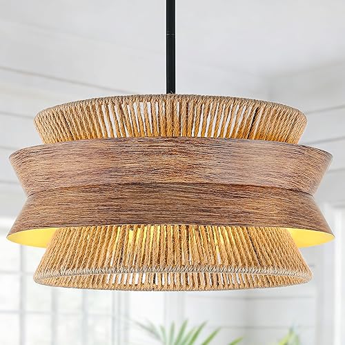 Lámpara de araña de ratán tejida a mano de 19.7 pulgadas para comedor, 4 luces, estilo bohemio, estilo granja, ajustable, para cocina, isla, sala de