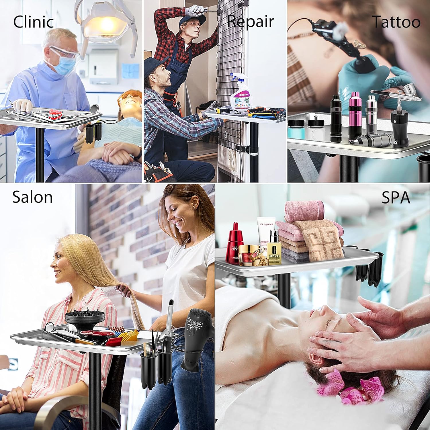 VIVOHOME Rolling Aluminum Medical Salon Instrument Tray Station Mobile Spa Hair Color Service Cart with Accessory Caddy : Beauty & Personal Care