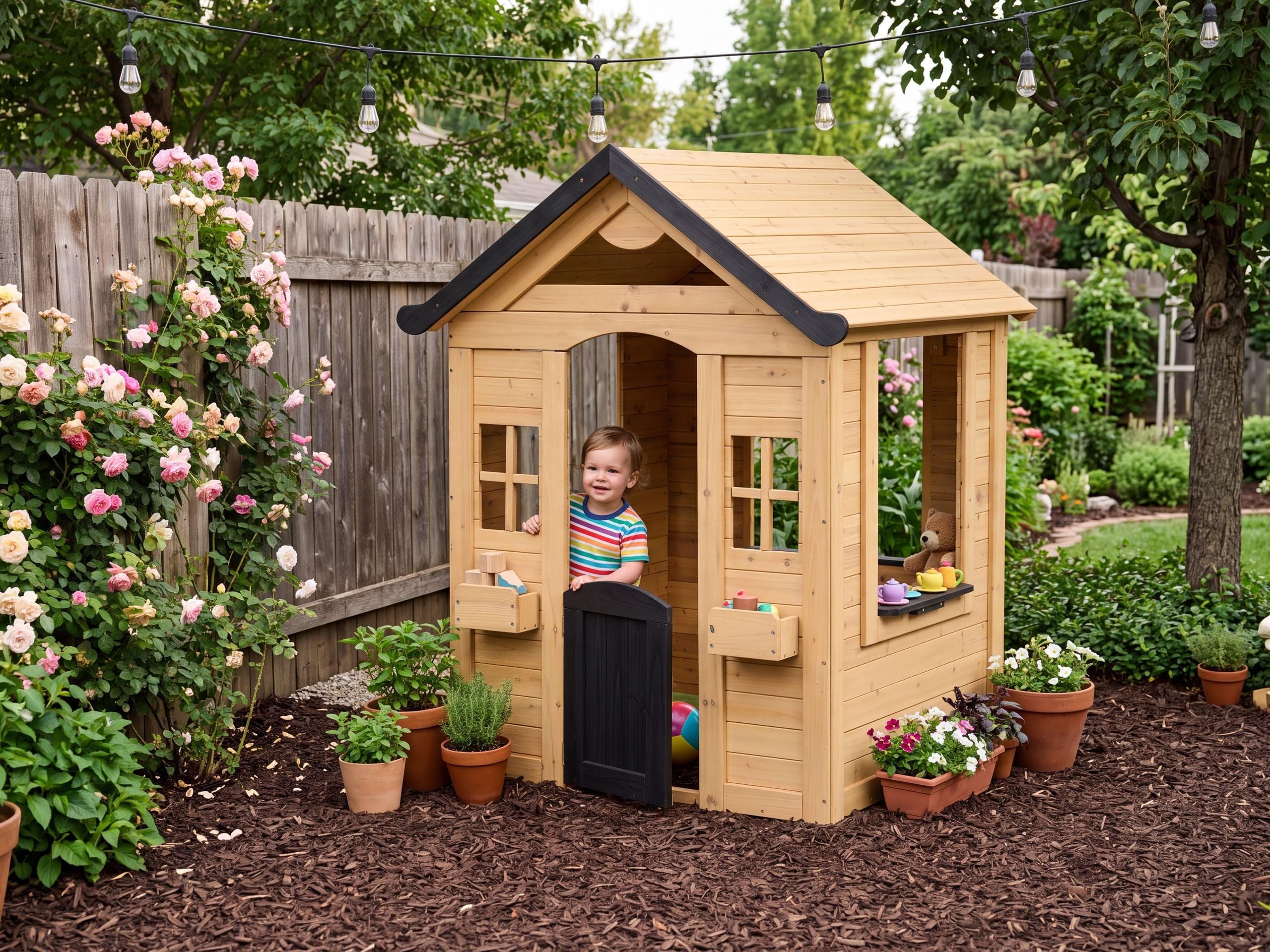 Casetta da giardino per bambini Casa in legno marrone chiaro