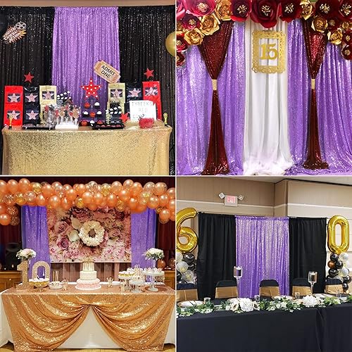 Miniatura 10 de HMQIANG Cortinas de fondo de lentejuelas doradas champán de 4 x 8 pies, 2 paneles de cortinas de fondo brillante para fiesta