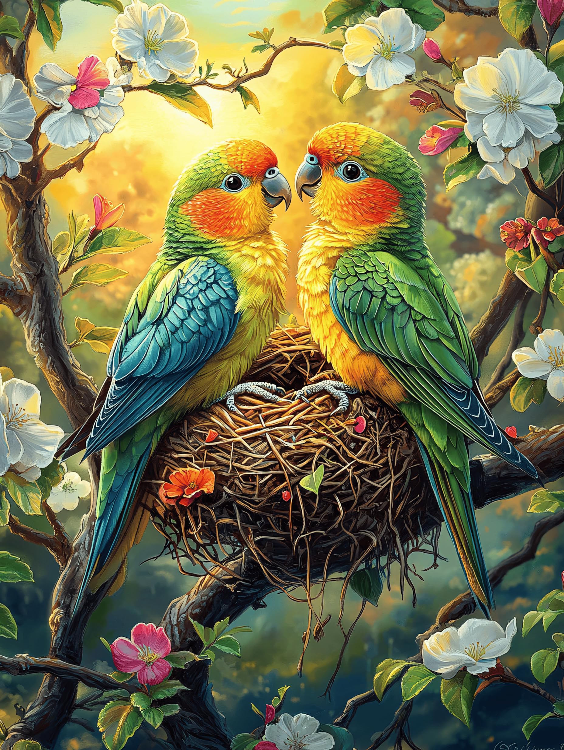 Parrot Couple in Nest 500 Piece Jigsaw Puzzle for Adults Mitos Fantástico Cuento De Hadas Jigsaw Family Vacation Activity Vibrant Creative Challenge Stress Relief Pastime 500 PCS