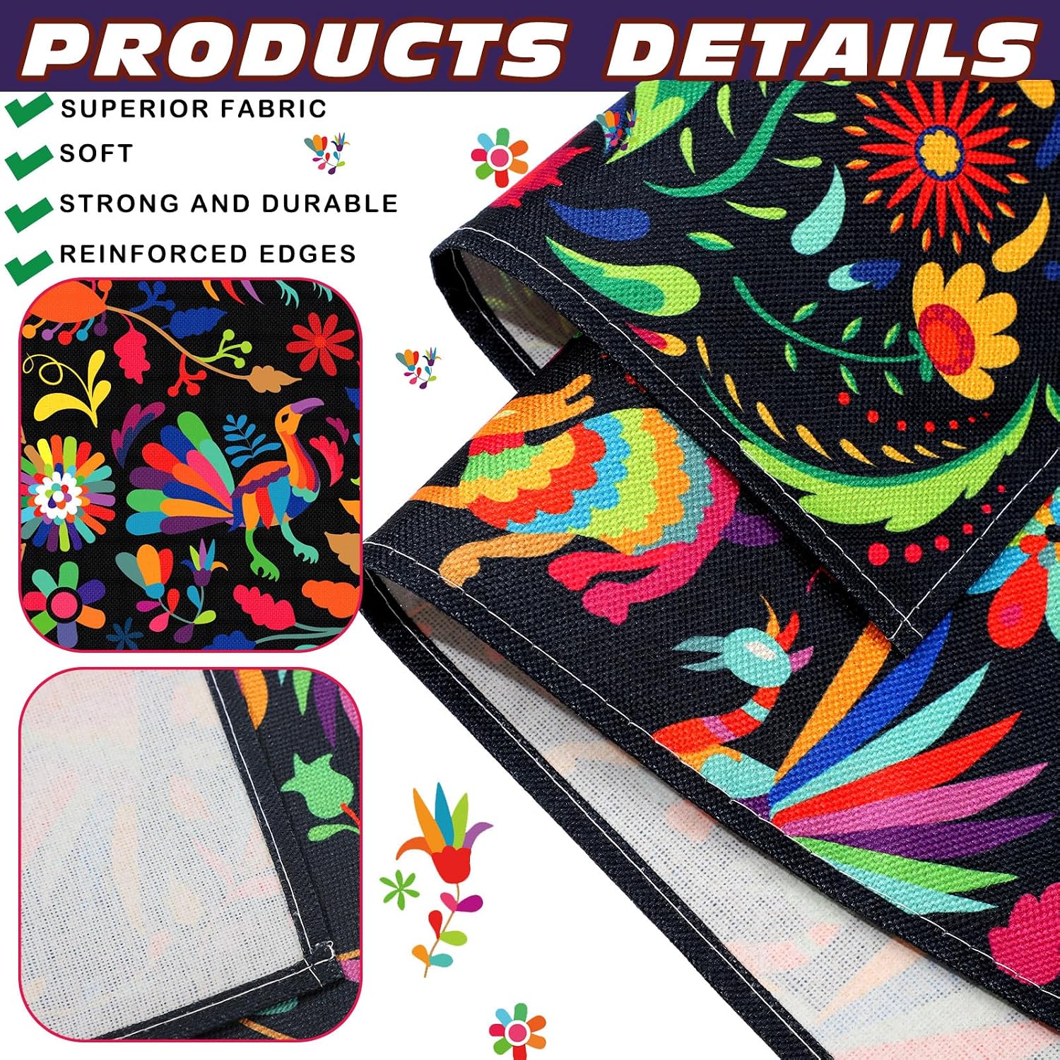 Set of 6 Mexican Placemats for Day of The Dead Table Decor 12x18, Black
