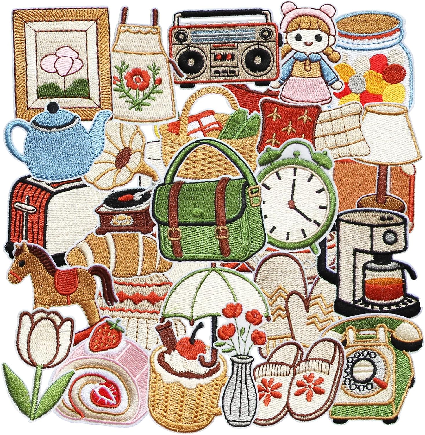 32PCS Cozy Home Iron On Patches, Vintage Cottage Kitchen Coffee Lamp Book Embroidered Appliques for Jackets Bags Hats Scrapbook DIY Crafts