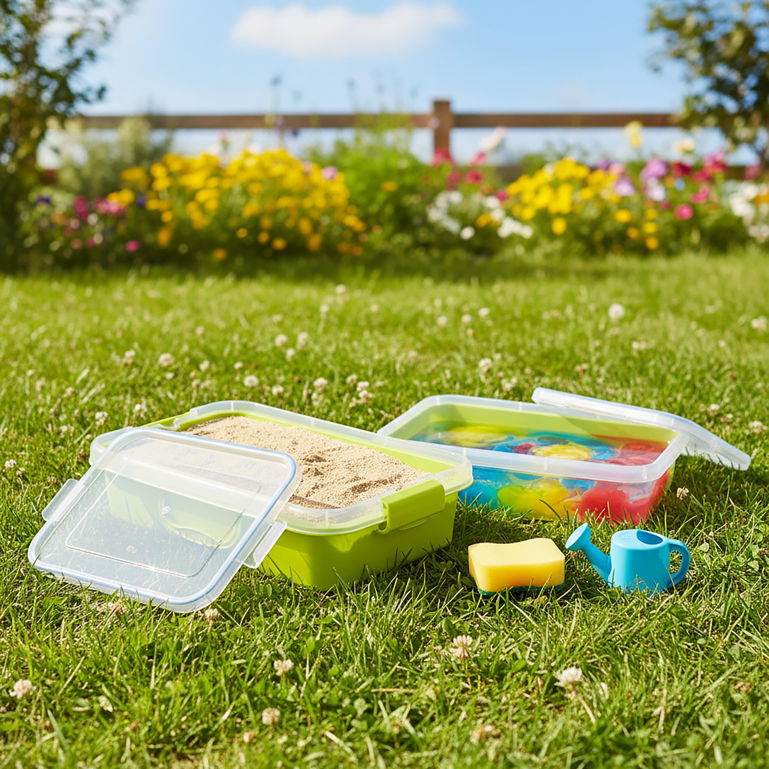 Relaxdays Bac à Sable avec Couvercle, Lot de 2, Plastique, 8×38×25 cm, Vert Clair