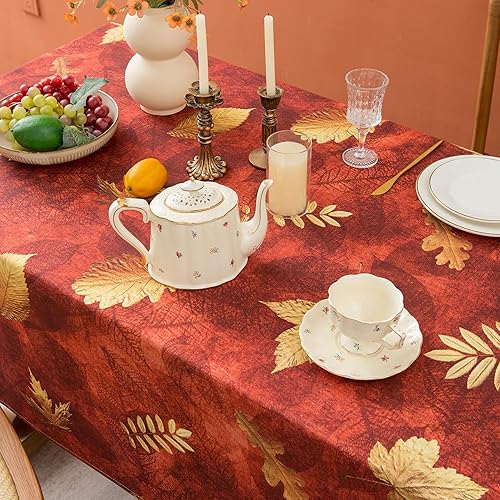 Miniatura 6 de Dllxumm Mantel rectangular de otoño de 60 x 84 pulgadas, mantel de poliéster impermeable de fácil cuidado para Acción de Gracias, cosecha de otoño,