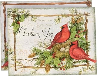 LANG Cardinal Christmas Assorted Two-Set Card, Exclusive LANG Artwork by Susan Winget for LANG, 18 Cards & 19 Envelopes, Glitter Embellishment, Linen-Embossed Card, Size: 5.375" x 6.875" (1008115)