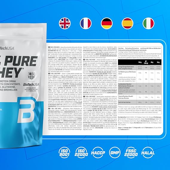 BioTechUSA 100% Pure Whey | Protein Powder with BCAA and Glutamine | Gluten-Free, Palm Oil Free | 21g Protein per Serving, 400 g, Banana