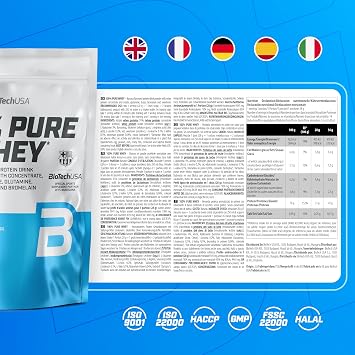 BioTechUSA 100% Pure Whey | Protein Powder with BCAA and Glutamine | Gluten-Free, Palm Oil Free | 21g Protein per Serving, 400 g, Banana