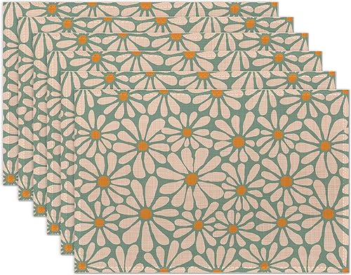 Juego de 6 manteles individuales abstractos con diseño de margaritas y flores, lavables, resistentes al calor, para decoración de fiestas en