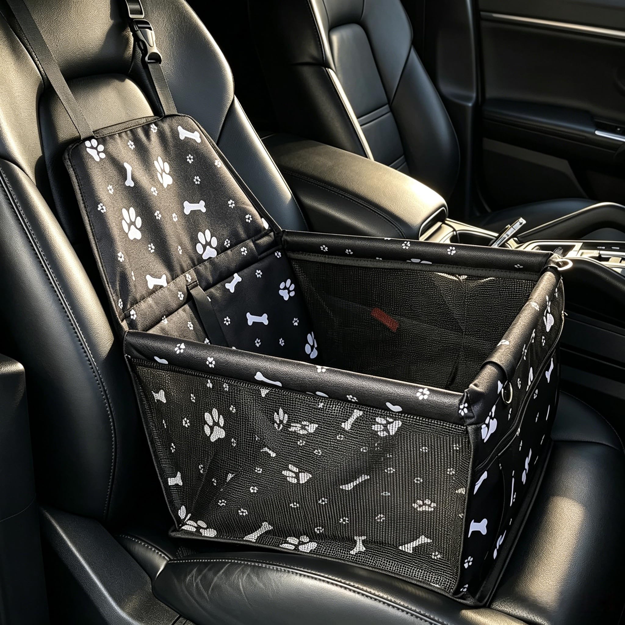 Waterproof Pet Dog Car Seat Booster Carrier with Seat Belt Harness Restraint, for Puppy Cat Travel, 40x40cm
