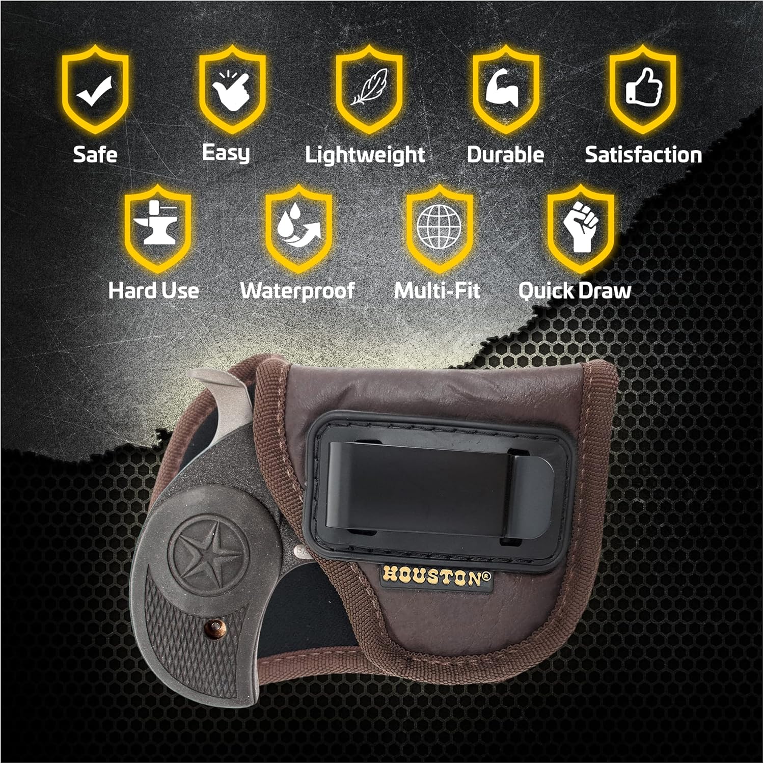 Houston Gun Holsters Concealed Carry – Brown Eco Leather Inside Waistband for Men & Women, Fits Bond Arms Roughneck Backup, Texas Def .410/.357/.38/.45 2.5" Barrel, 9mm