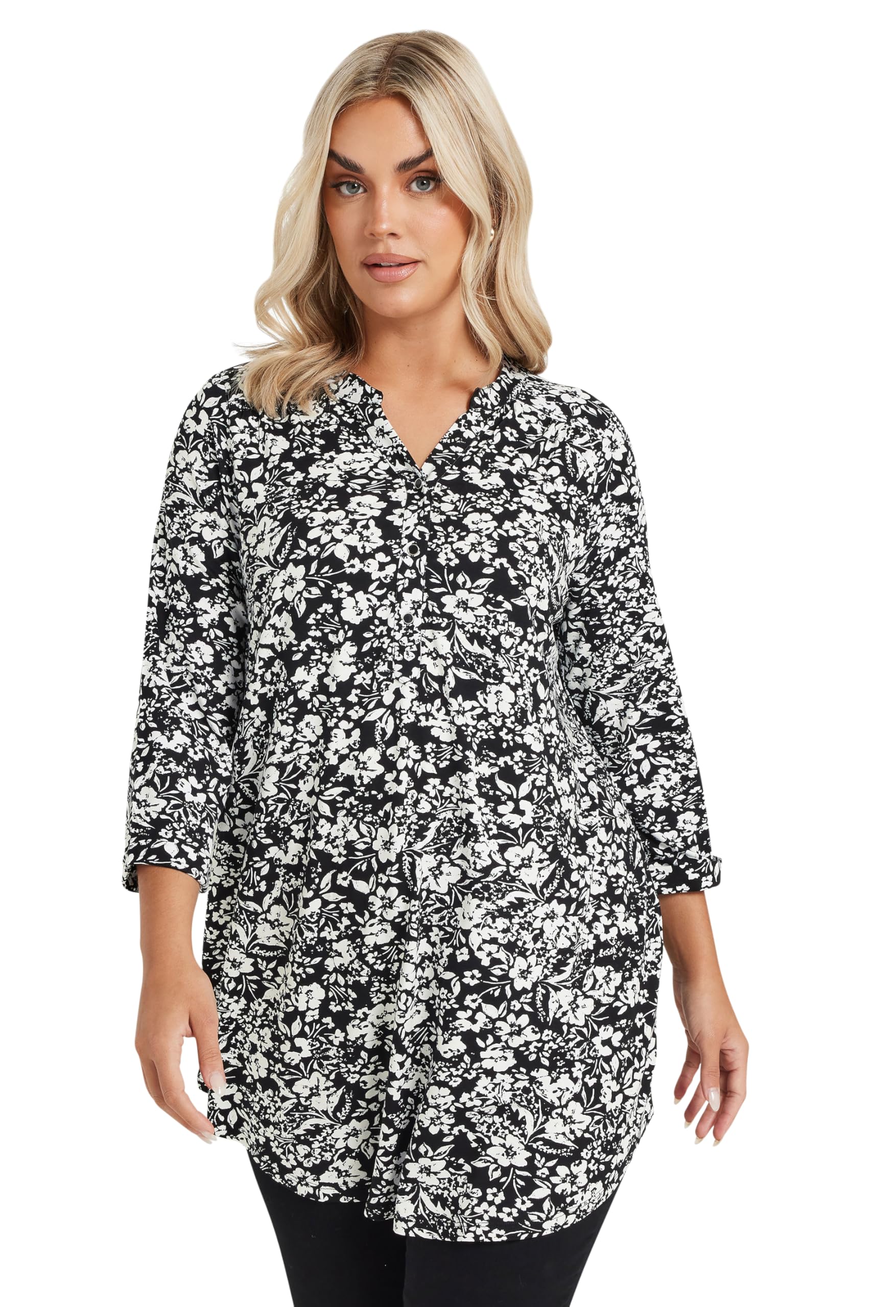 Yours Women's Black Printed Jersey Shirt In Size 22-24