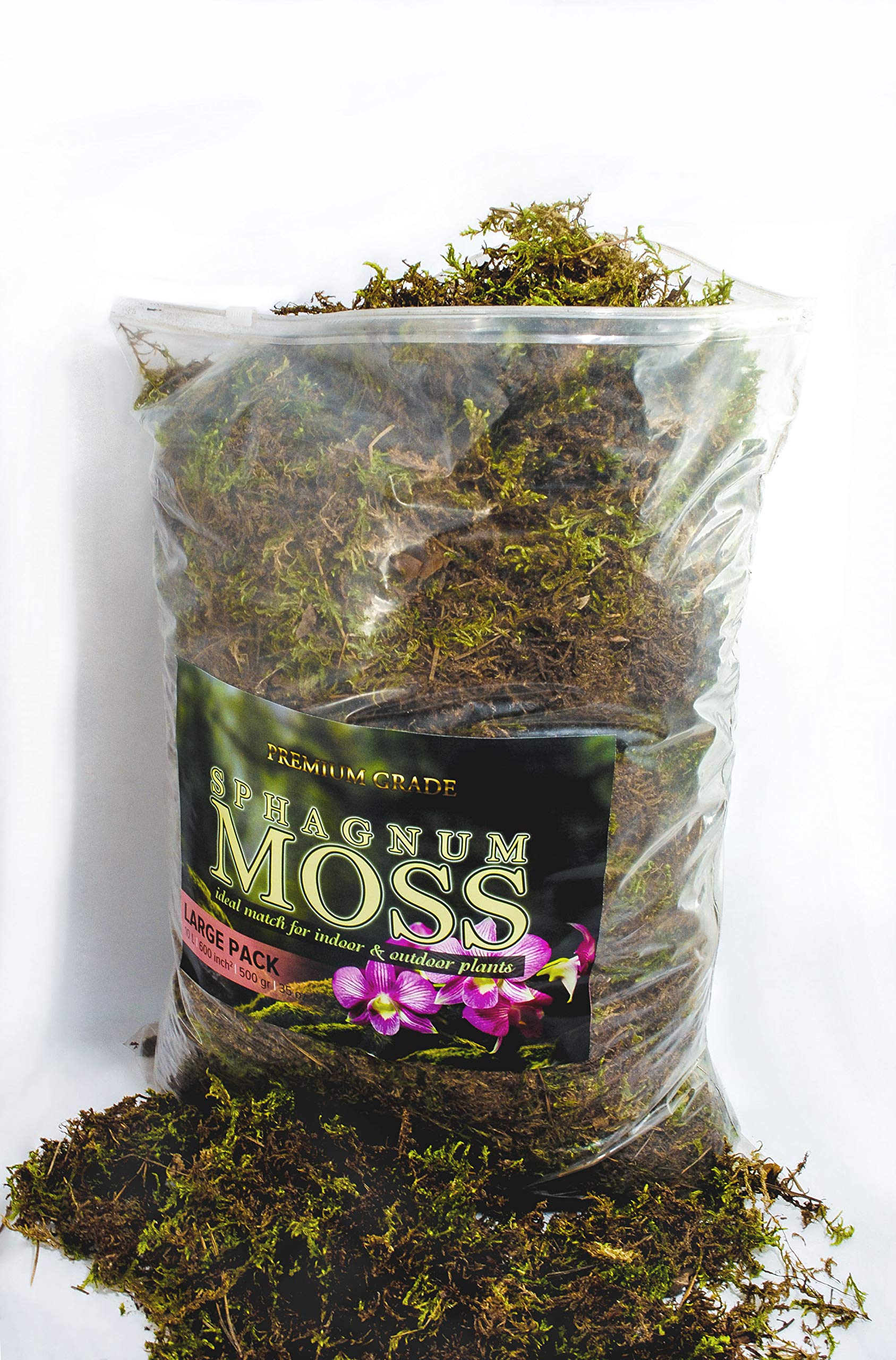 My Happy Snails Organic Green Sphagnum Moss for Orchids, Indoor and Outdoor Plants - Dried for Decorative Gardening (Large Pack - 10 litres / 500 gr /