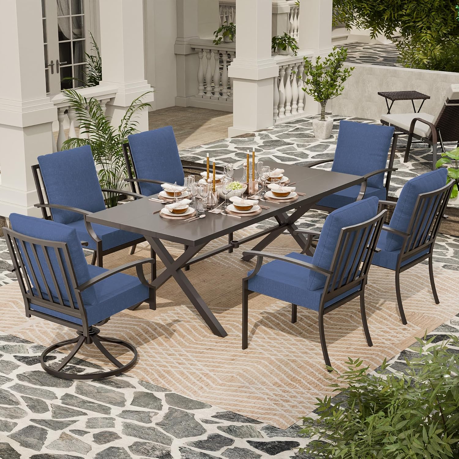Amazon.com: ASJMR 7 Piece Outdoor Dining Table and Chairs for 6, Rectangular Patio Dining Table ...