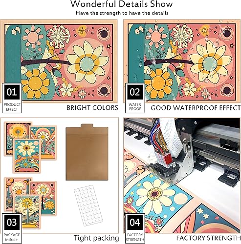 Miniatura 4 de Juego de 6 impresiones de arte hippie para pared, diseño retro, lienzo de flores hippie de los años 60 y 70, pósteres vintage, abstracto,