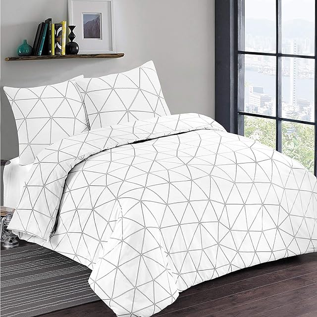 Vision - Zestaw pościeli Hugo White - komplet pościeli 260x240 cm z 2 poszewkami na poduszki do łóżka Kingsize 2-osobowego - 100% bawełna