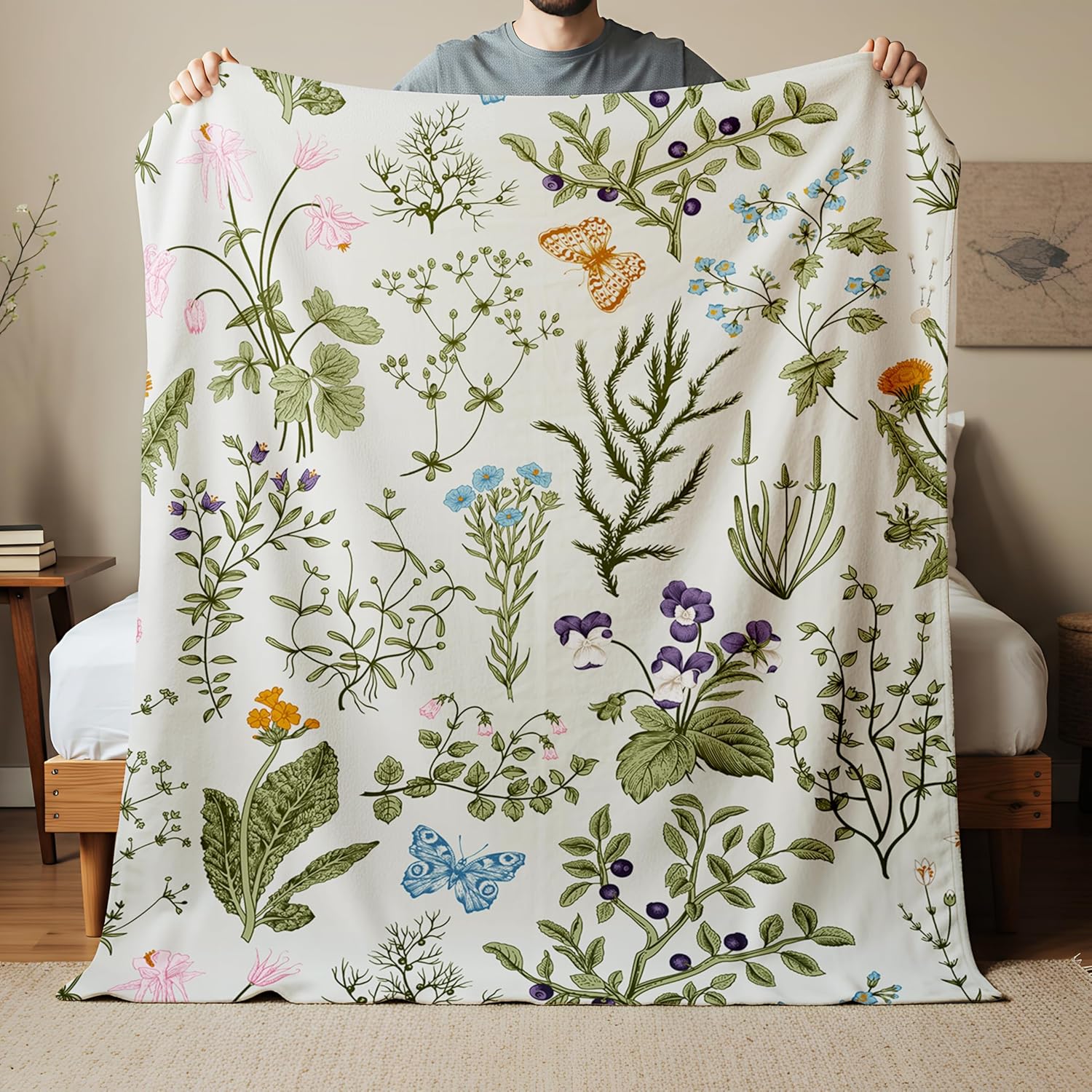 Vintage Floral Throw Blanket Botanical Butterfly Flower Print Ultra Soft Cozy Flannel Blanket Elegant Home Decor Gift for Women Girls, 50x60 Inch - Image 4