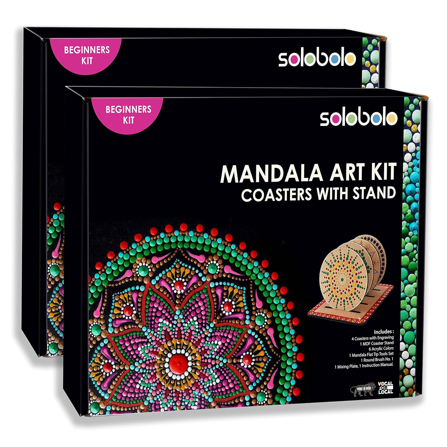 SOLOBOLO Mandala Art Kit Coasters with StandCraft Kit with Dot Mandala Art Tools Kit for