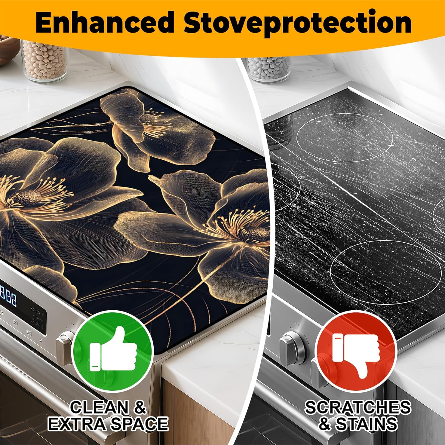 Stove Top Cover for Home Decoration Kitchen Pad Non-Stick Washable Cooktop Covers Countertop Protector Keep Stove Clean 28"x20" (Flower)