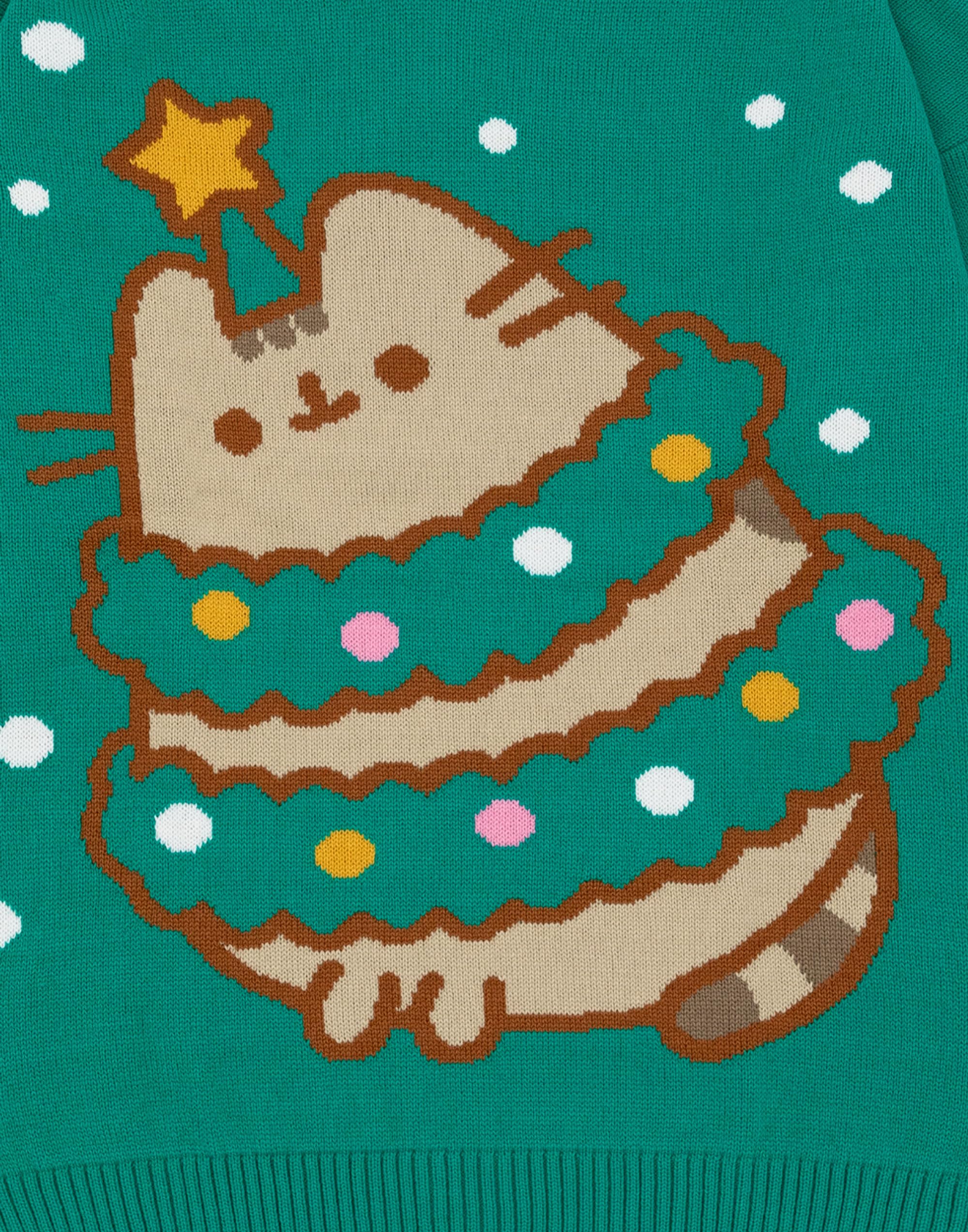 Pusheen Grüner Weihnachtsstrickpullover für Damen | Festlicher Feiertagspullover - Süß & Kuschelig | Stilvolle The Cat Weihnachtsbekleidung | Festliches Sweatshirt mit Katzenmotiv