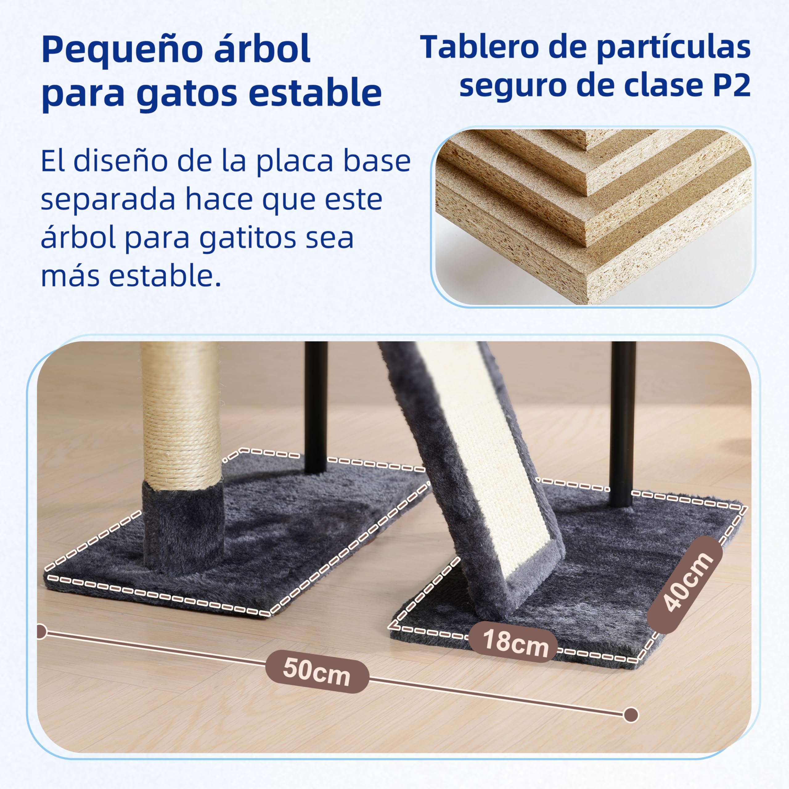 Gitelsnour Rascador para Gatos de Interior, Árbol para Gatos para Gatitos, con Postes, Plataforma Superior Desmontable, Pompones, Cuevas, Cestas, Gris Ahumado GCT006SG — view 4