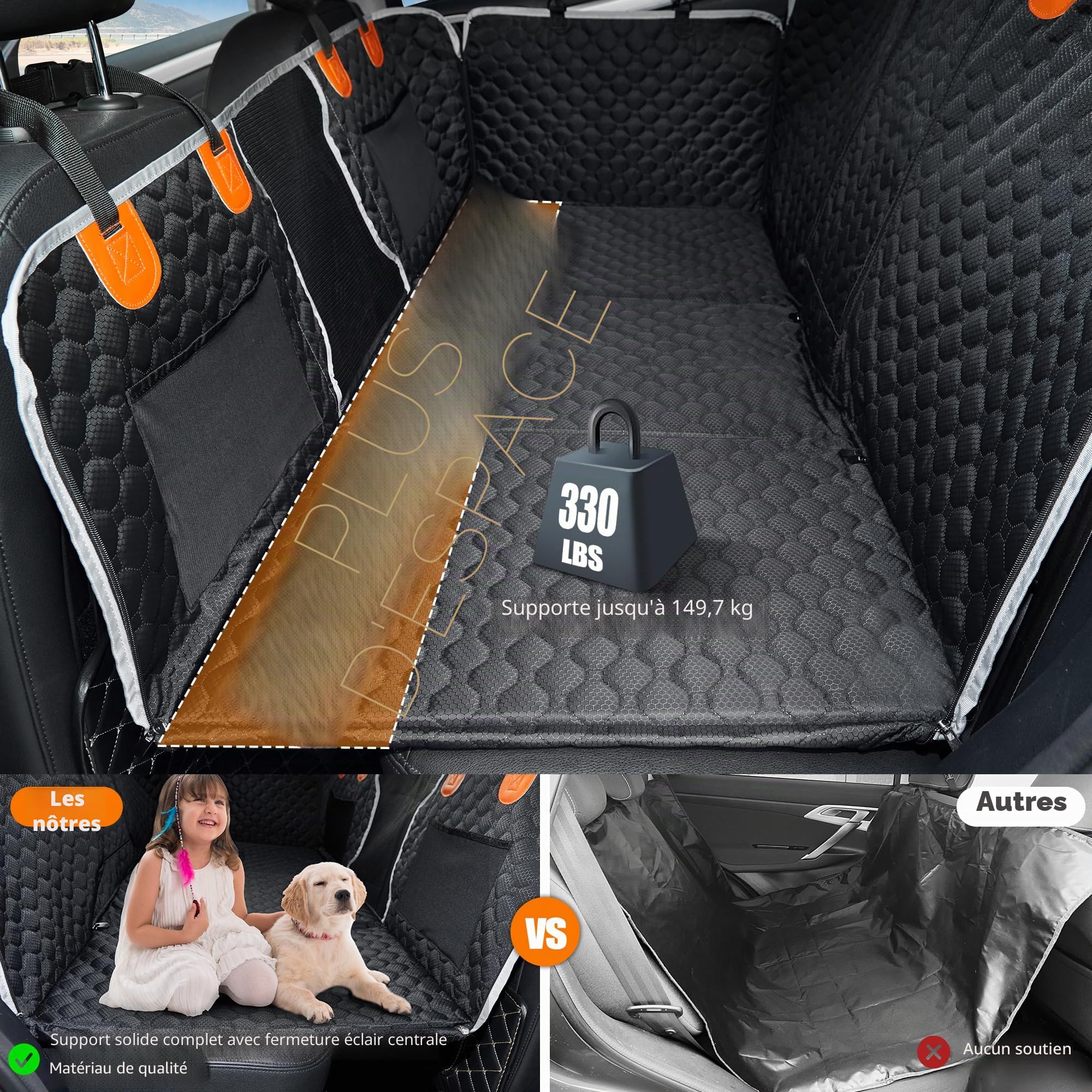 ANOSOSPECIAL Extension de siège arrière, Housse de siège de Voiture pour Chien, hamac de Voyage imperméable pour Animal Domestique, Matelas de Camping Durable, Facile à Nettoyer pour Auto（Noir）