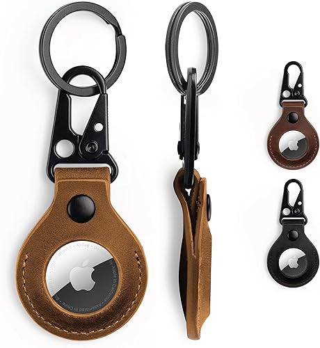 KORDIZ Funda de cuero con cierre y llavero para Airtag | Cuero de caballo loco de grano completo | Hecho a mano