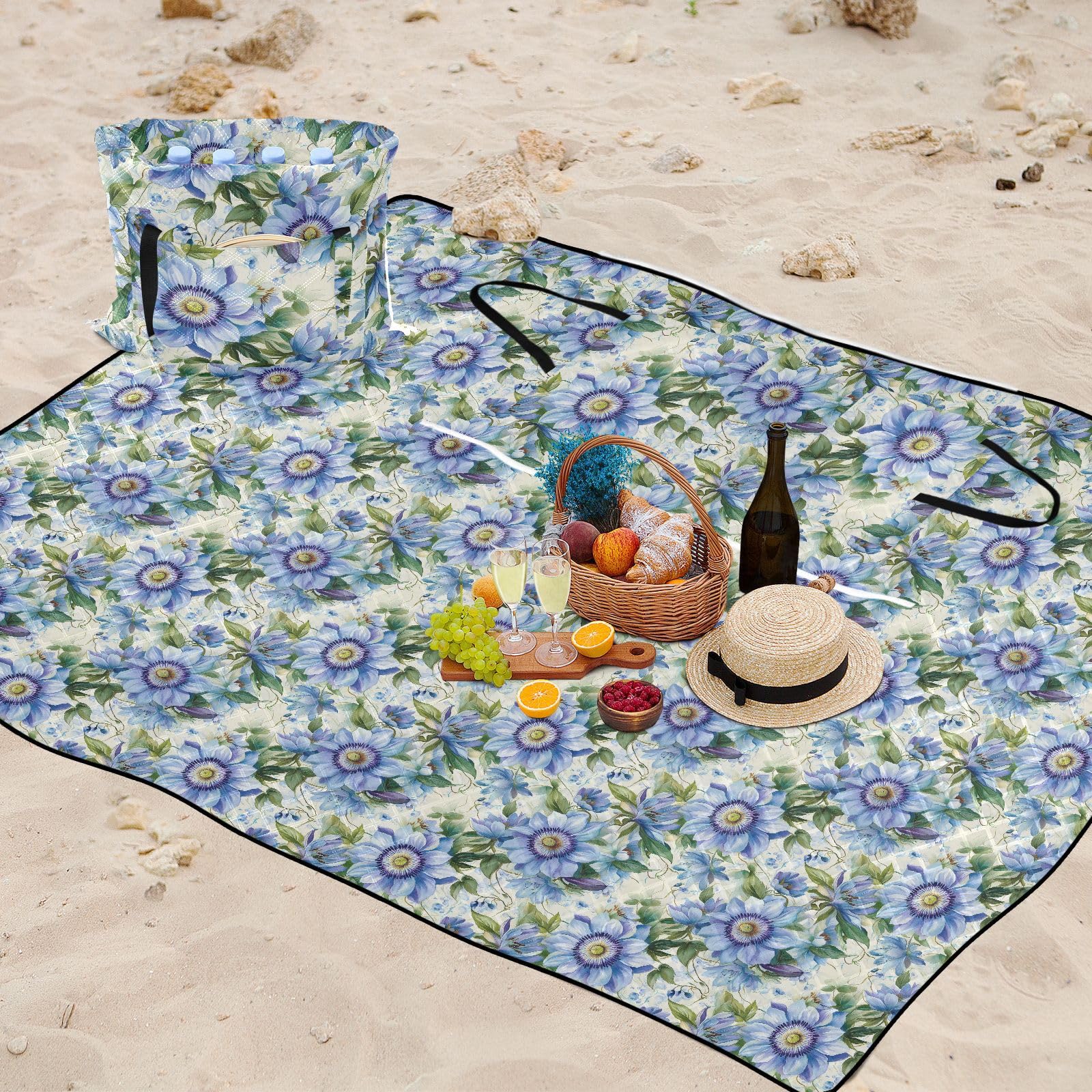 Coperta esterna per erba ripiegabile campeggio partito grande coperta all'aperto per adulti regalo estivo blu fiori primavera Manta de picnic