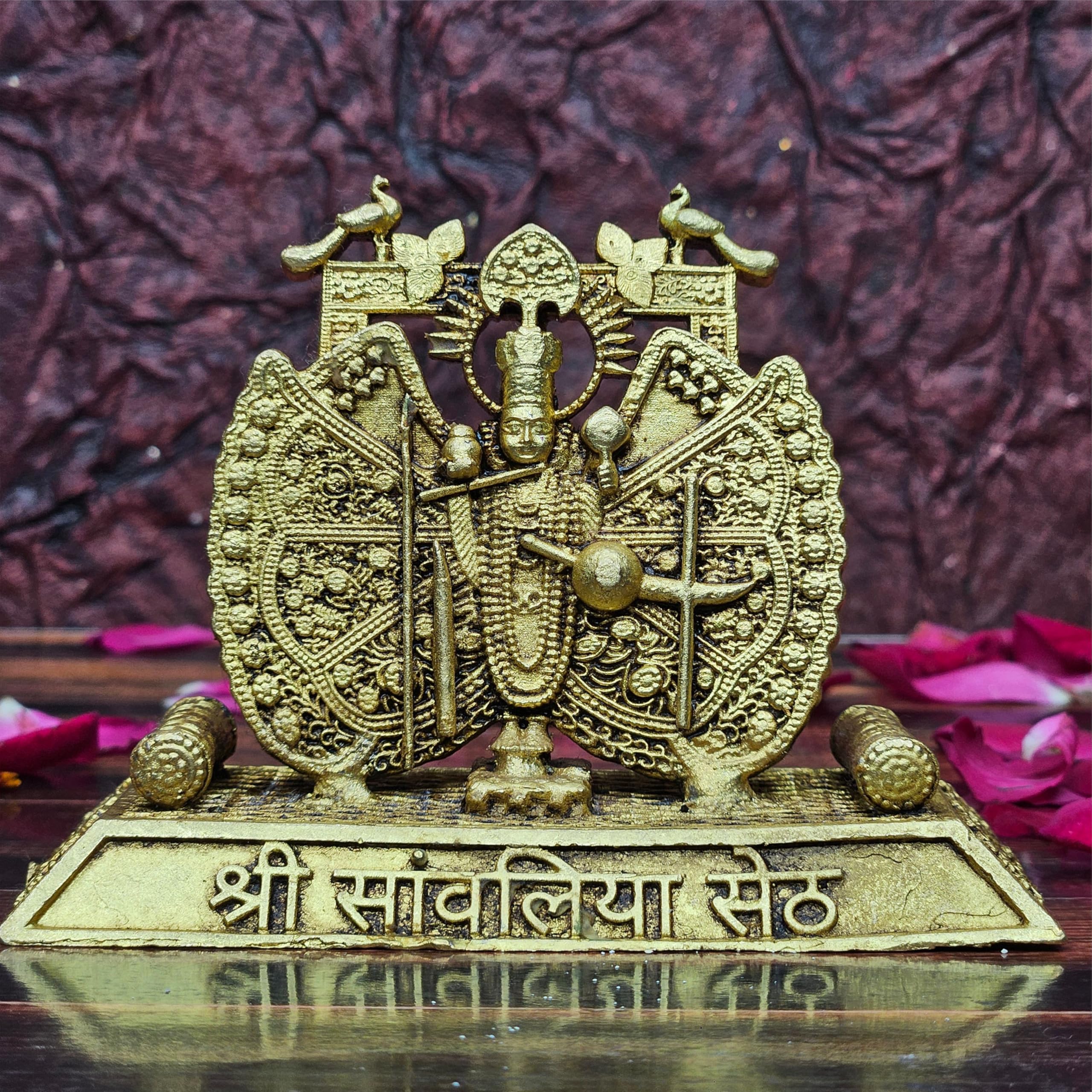 Sanwaliya Seth Handicfated Brass Idol for Home Decor, Pooja & Car Dashboard - Antique Golden Finish Hindu Divinity Statue - 7.5 cm (5 CM)-image-2