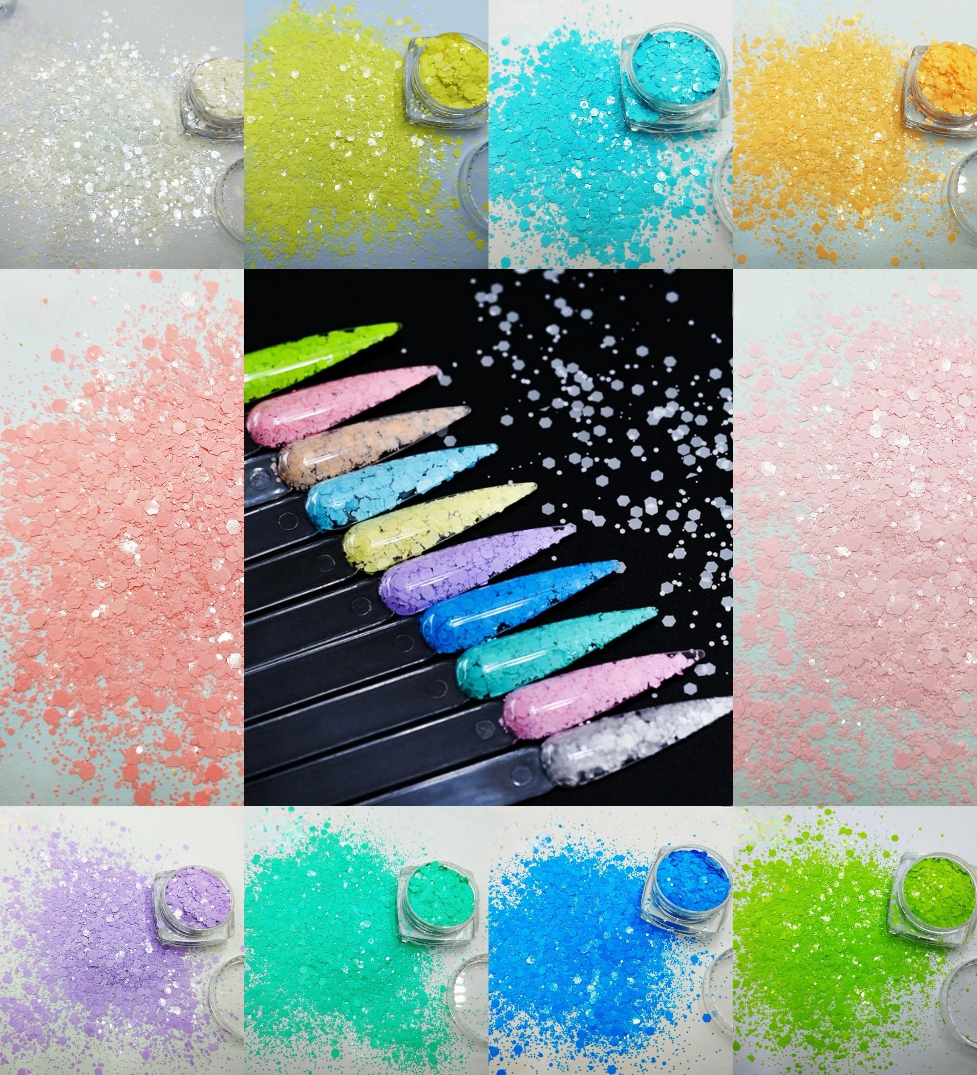 Matte Macaron Color Solvent-Resistant Chunky Nail Glitter Mix Hexagon Flake Sequin,Set of 10 Colors Cosmetic Glitter Shape for Nail Art,Eye,Face,Body,