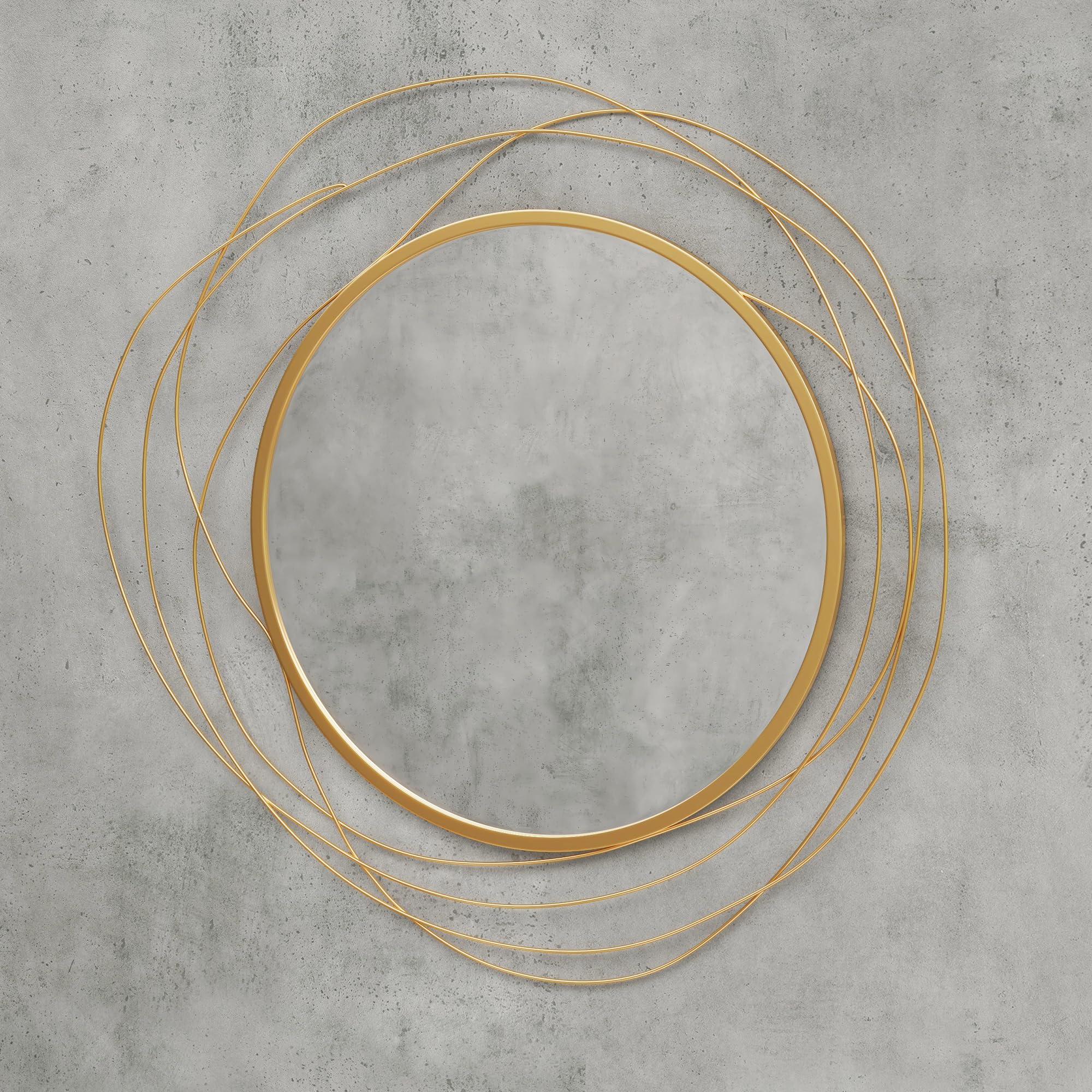 HOMCOM Wandspiegel, Ø65 cm Wandschmuck mit Spiegel, Metallrahmen, Flurspiegel, Wandkunstwerk für Wohnzimmer, Schlafzimmer, Gold