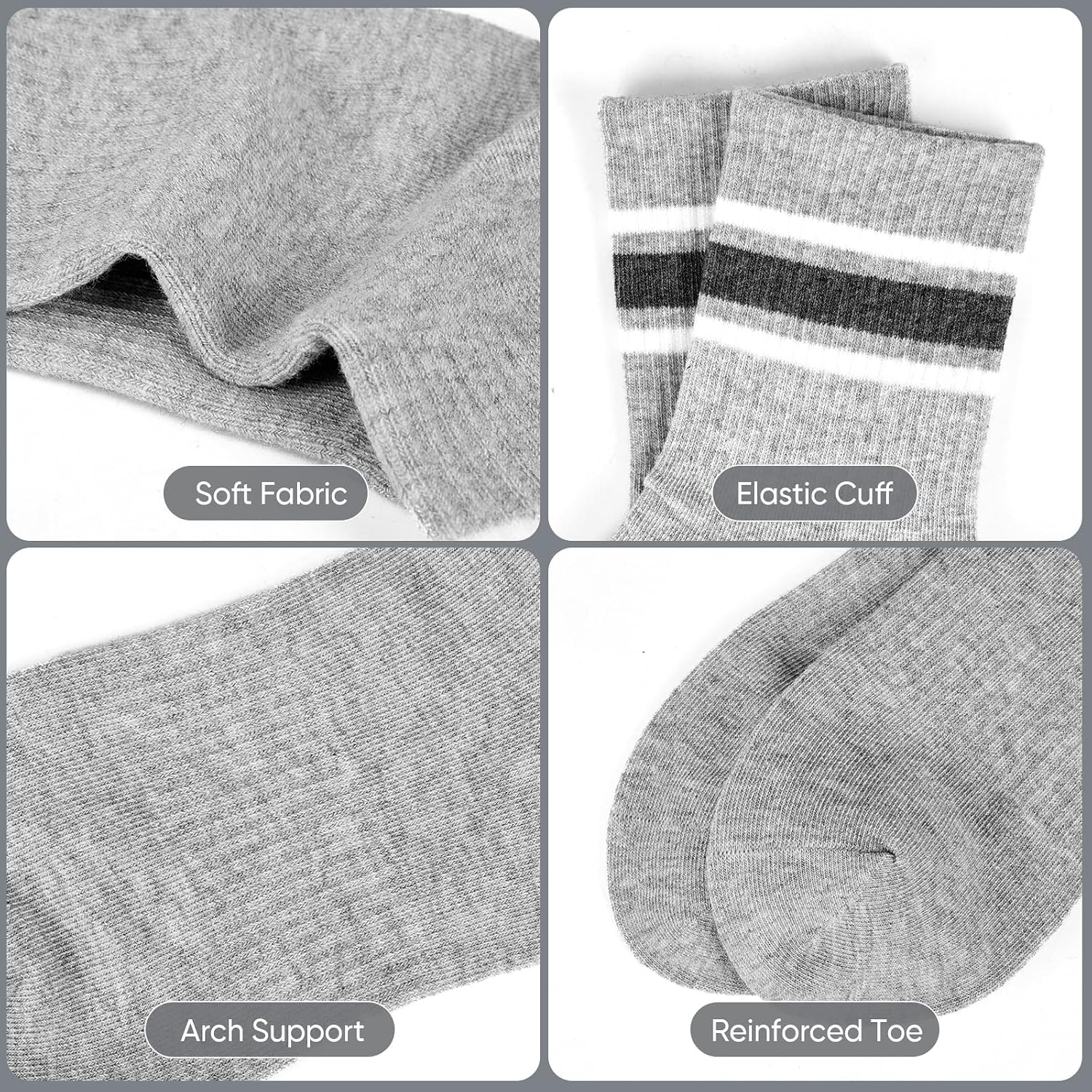 6 Pairs Kids Cotton Crew Socks, Retro Stripe Athletic Socks for Boys Girls School Uniform Sports Socks 7-14 Years