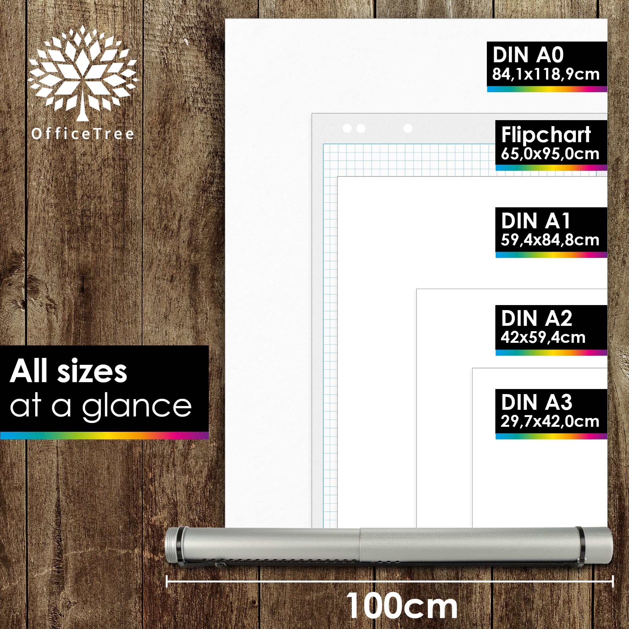OfficeTree Art Tube Storage Grey A0, Poster Carrier for Transport and Storage, Adjustable Length 60-100 cm and Carry Strap - Image 3