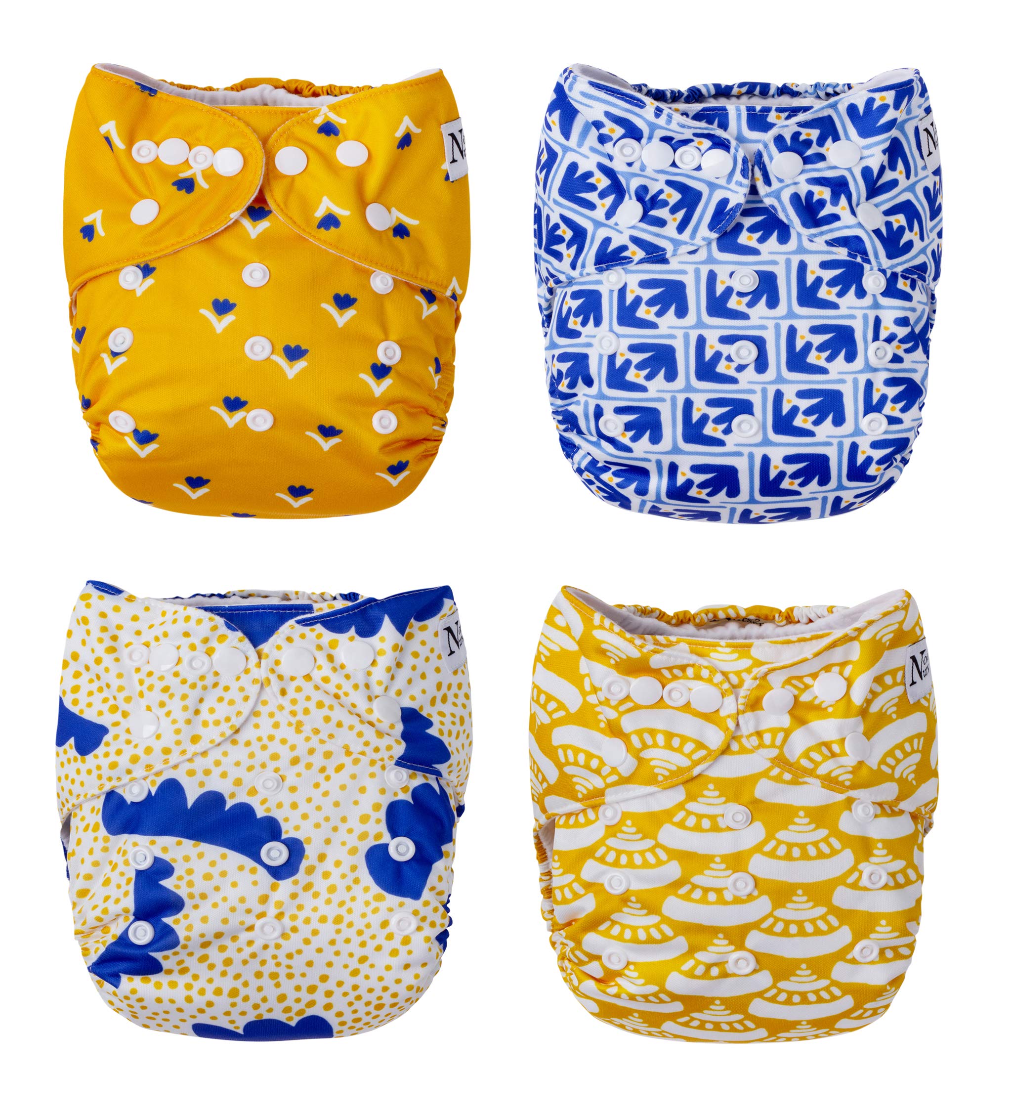 Nora's Nursery Cloth Pocket Diapers 4 Pack with 4 Inserts - Waterproof Cover, Washable, Reusable & One Size Adjustable Pocket Diapers for Newborns and
