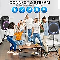Vista 6 de Pyle Potente altavoz PA Bluetooth portátil de 80 W con sonido inalámbrico, sistema de audio recargable para interiores y exteriores de 15 pulgadas