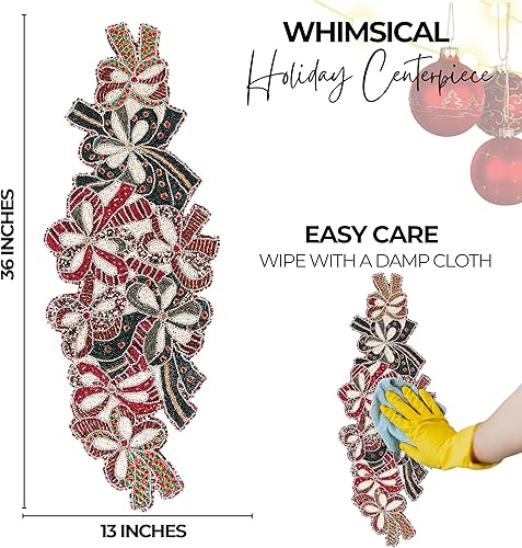 Miniatura 4 de Camino de mesa con cuentas decorativas de 36 pulgadas, 13x36 pulgadas, cuentas de vidrio y poliéster hechas a mano  Decoración premium para fiestas,