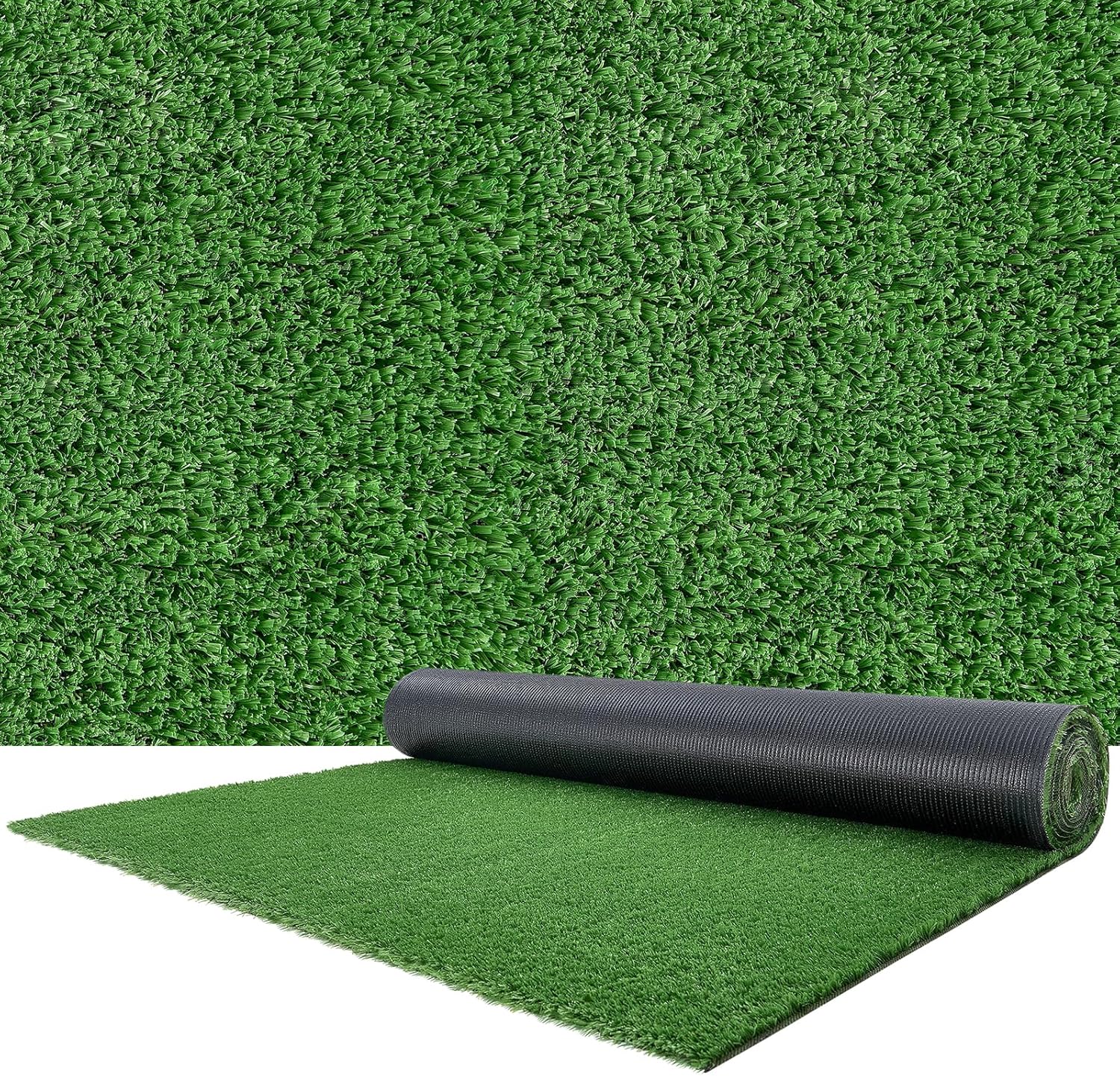 VEVOR Artificial Grass, 10 x 3 ft Fake Grass Turf Rug, 0.6 in Pile Height Realistic Synthetic Lawn Carpet Roll Mat, Easy Clean Drainage Holes for Patio, Garden, Balcony, Outdoor Indoor Decor, Green