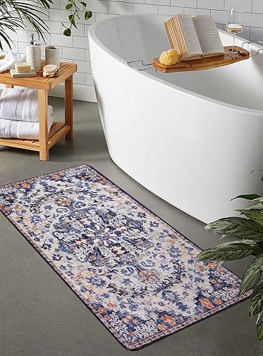 Miniatura 393 de Lahome Alfombra bohemia con medallón floral de 3 x 5 pies, suave, impresa, para baño, cocina, entrada, vestíbulo, vintage, antideslizante, lavable